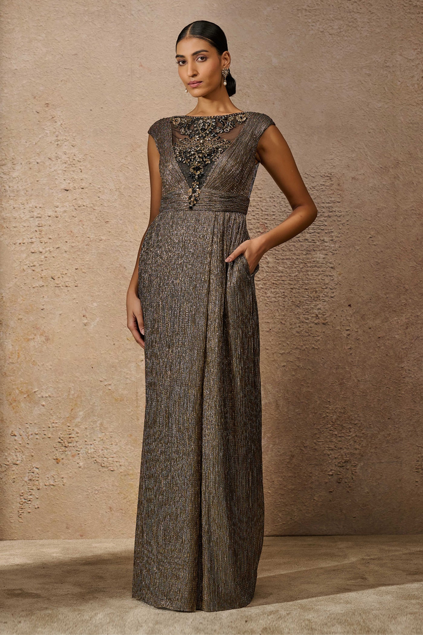 Tarun Tahiliani Signature Crinkle Jewel Jumpsuit indian designer wear online shopping melange singapore
