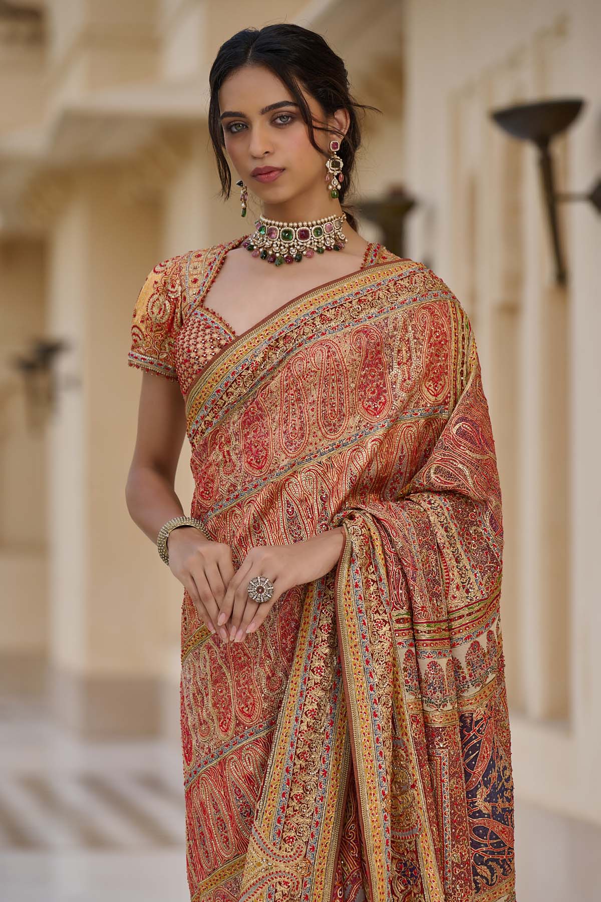 Tarun Tahiliani Signature Kashida Embroidered Saree indian designer wear online shopping melange singapore 