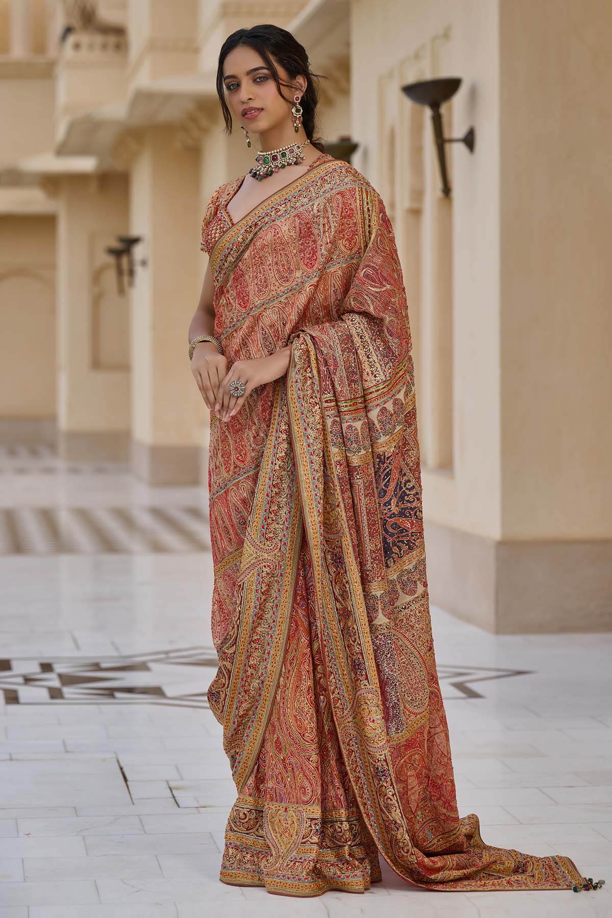 Tarun Tahiliani Signature Kashida Embroidered Saree indian designer wear online shopping melange singapore 