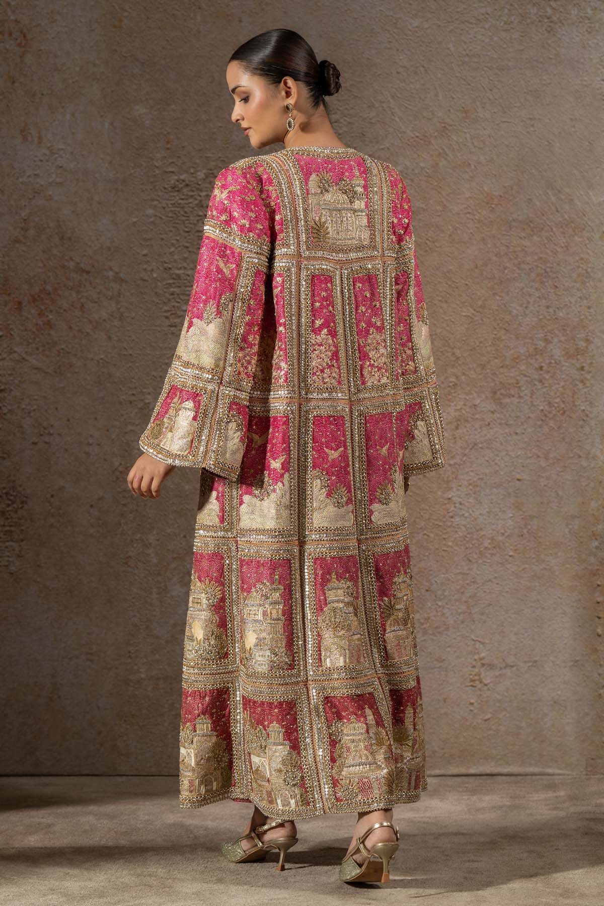 Tarun Tahiliani Signature Pichwai Embellished Jacket Set Shades Of Red indian designer wear online shopping melange singapore 