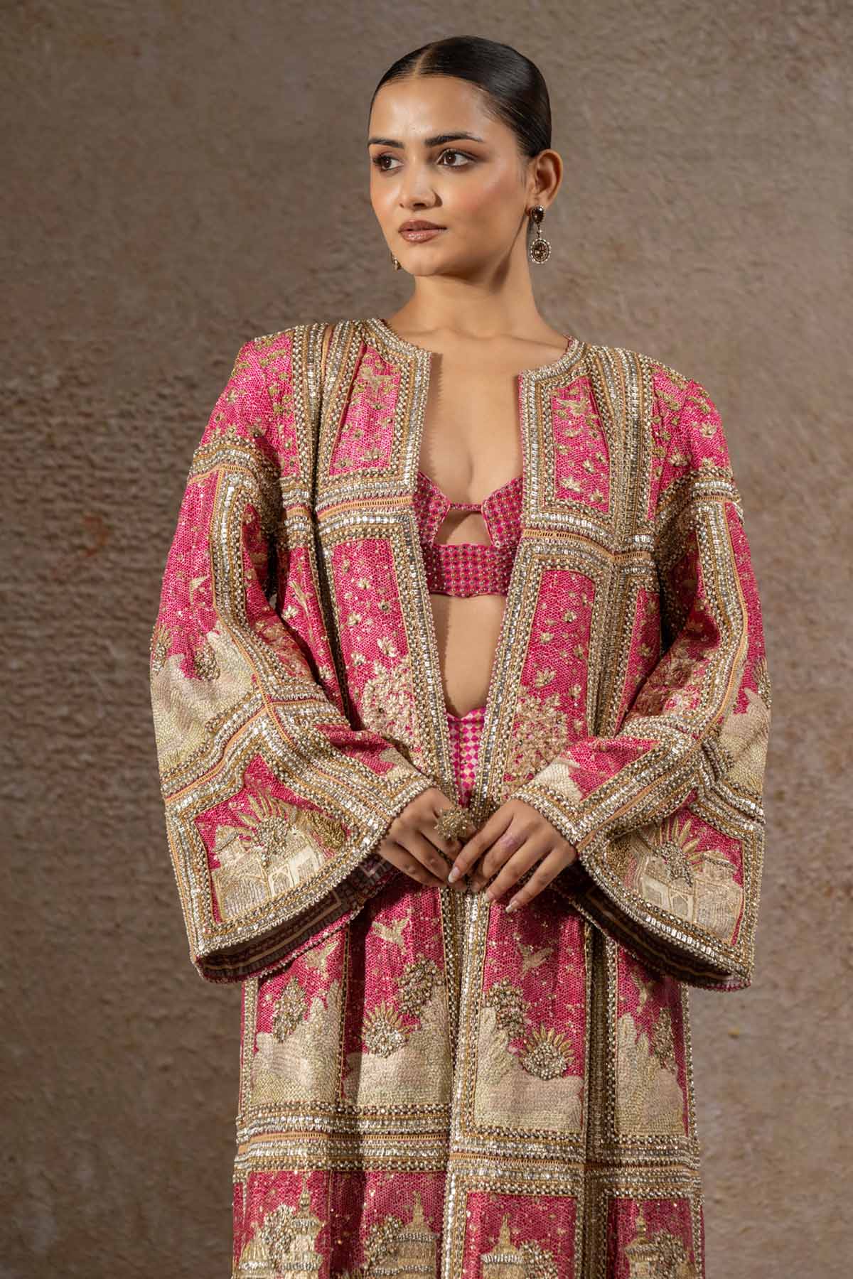 Tarun Tahiliani Signature Pichwai Embellished Jacket Set Shades Of Red indian designer wear online shopping melange singapore 