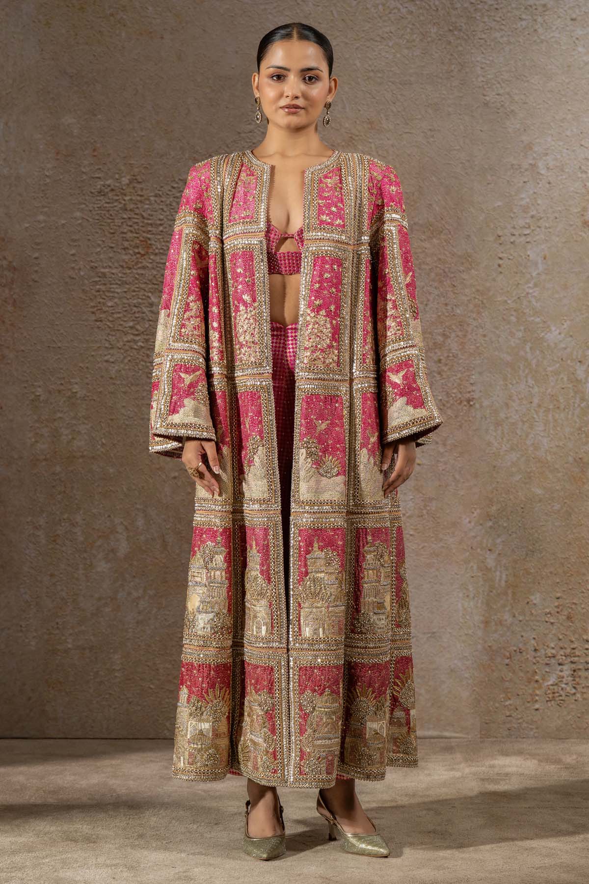 Tarun Tahiliani Signature Pichwai Embellished Jacket Set Shades Of Red indian designer wear online shopping melange singapore 
