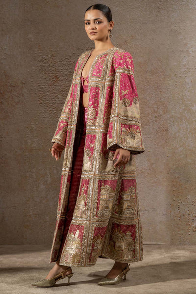 Tarun Tahiliani Signature Pichwai Embellished Jacket Set Shades Of Red indian designer wear online shopping melange singapore 