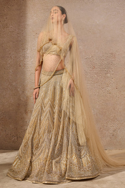 Tarun Tahiliani Stone And Sequin Studded Lehenga Gold indian designer wear online shopping melange singapore