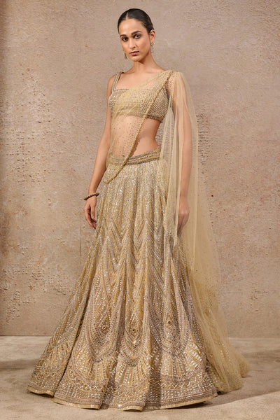 Tarun Tahiliani Stone And Sequin Studded Lehenga Gold indian designer wear online shopping melange singapore