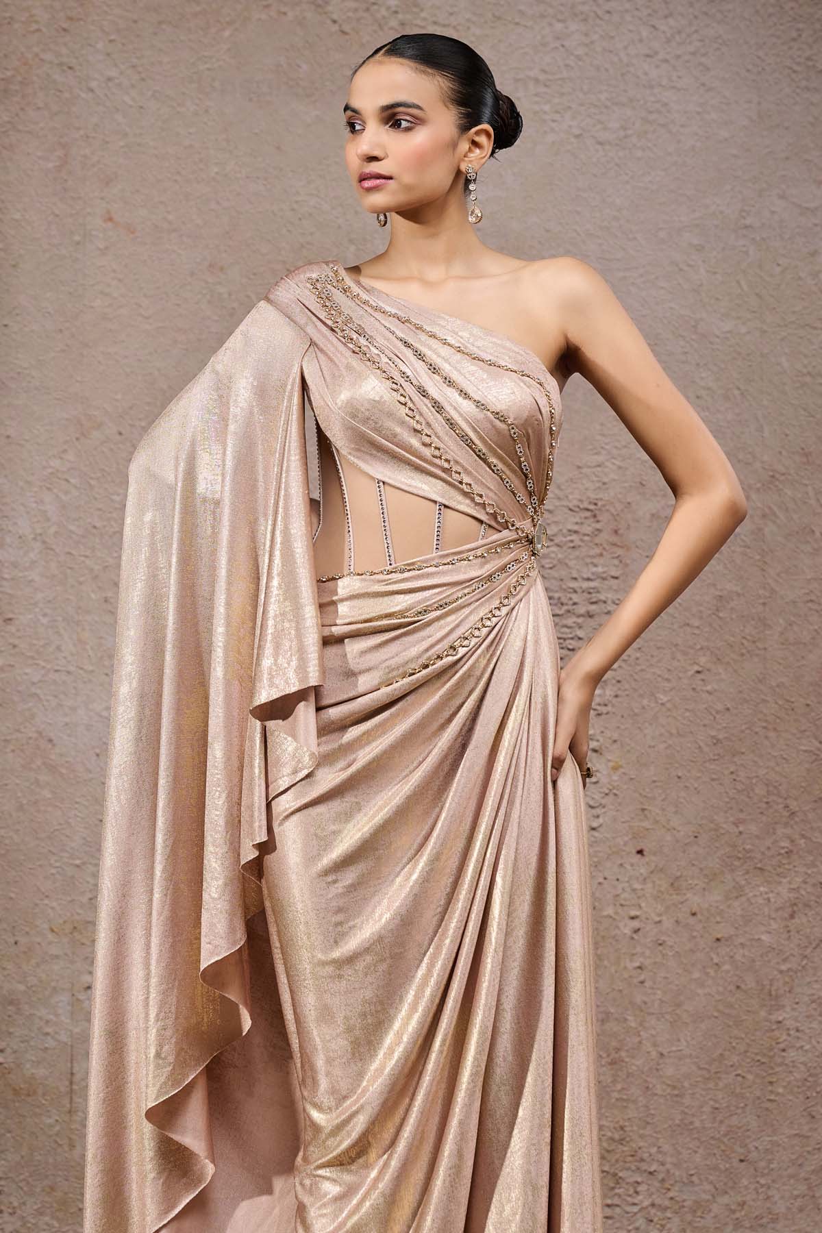 Tarun Tahiliani Structured Drape Dress indian designer wear online shopping melange singapore 