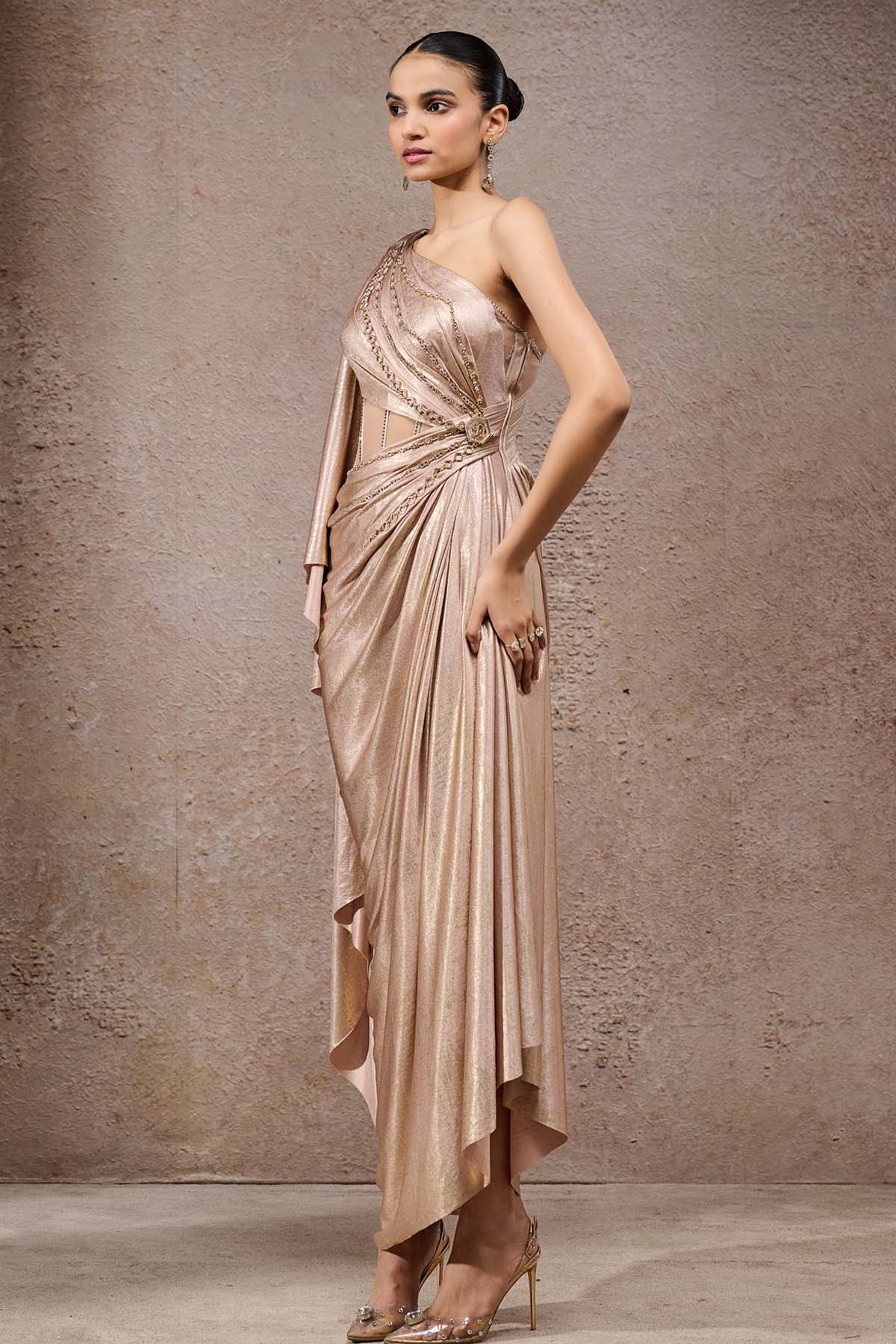 Tarun Tahiliani Structured Drape Dress indian designer wear online shopping melange singapore 