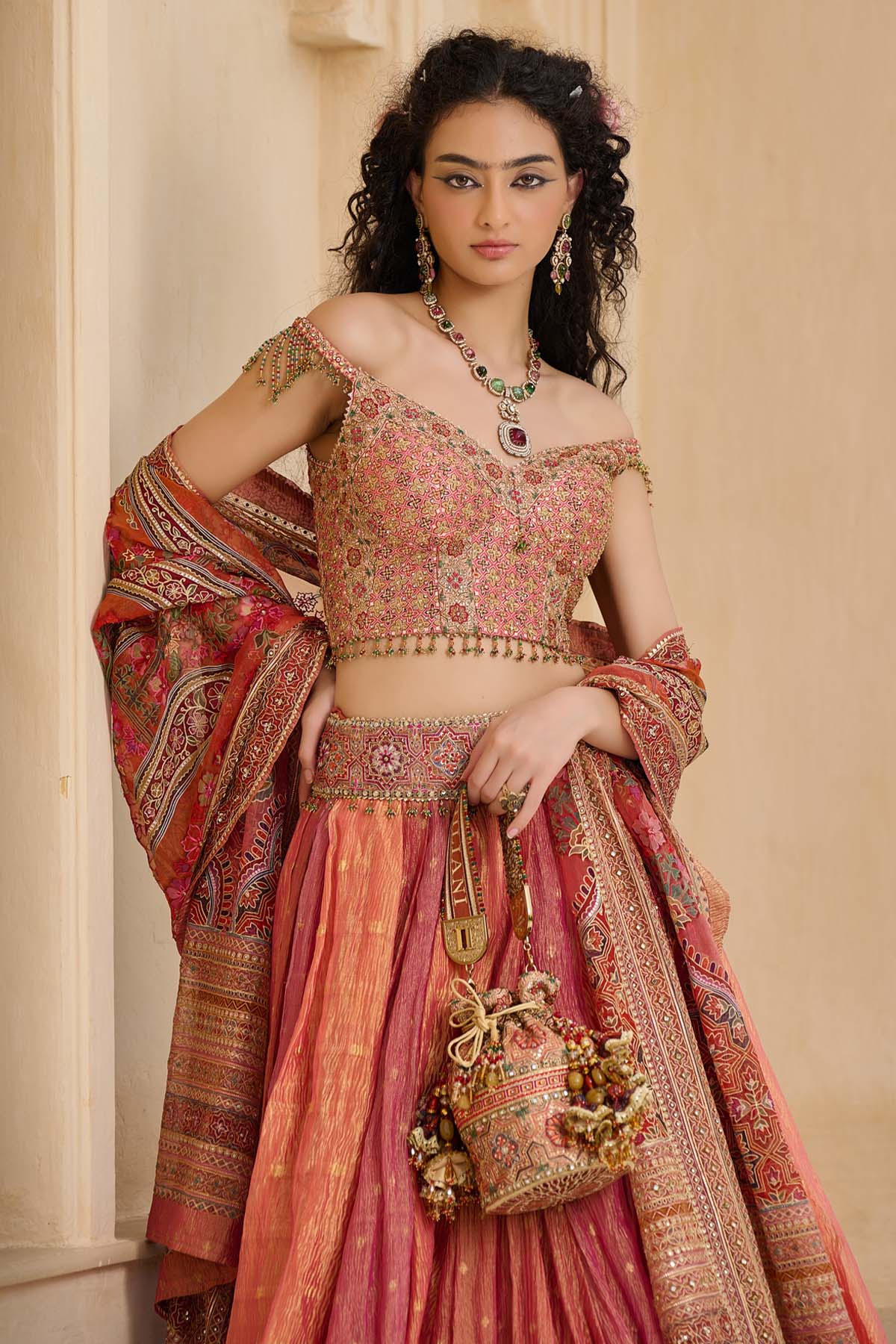 Tarun Tahiliani Textile Kashida Embroidered Lehenga indian designer wear online shopping melange singapore 