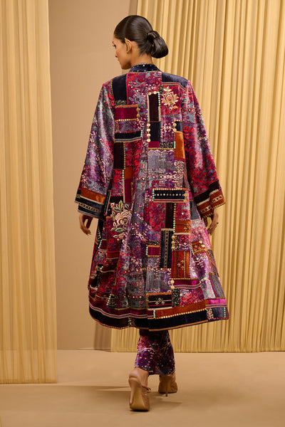 Tarun Tahiliani Velvet Printed Long Jacket Co-Ord Set indian designer wear online shopping melange singapore