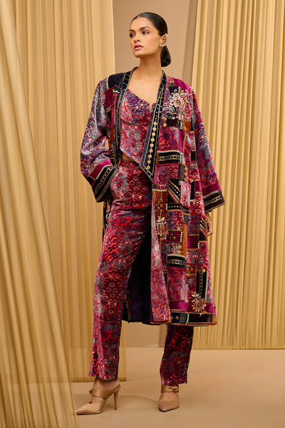 Tarun Tahiliani Velvet Printed Long Jacket Co-Ord Set indian designer wear online shopping melange singapore