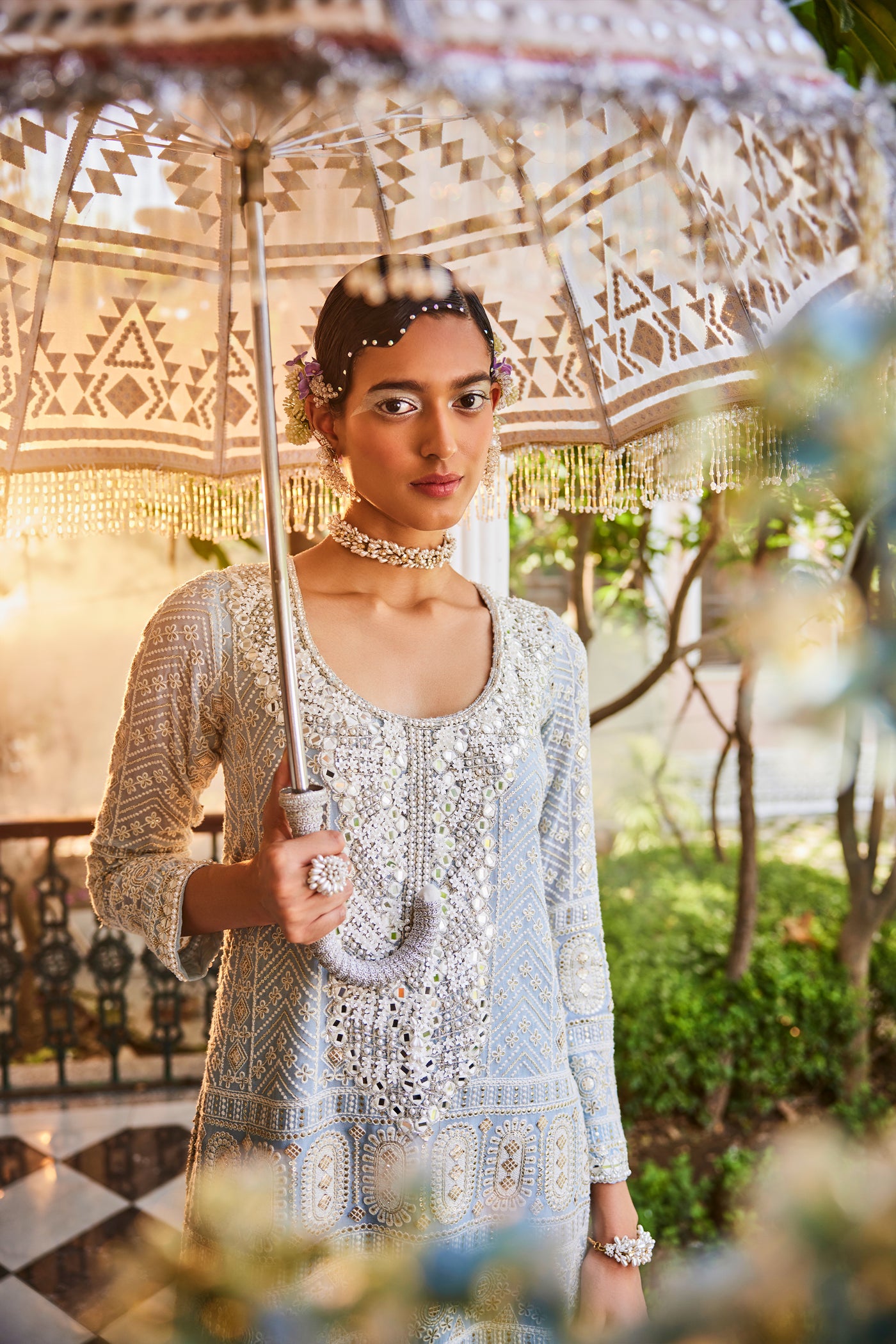 The Story Brand Blue Slim Long Yokeindian designer wear online shopping melange singapore