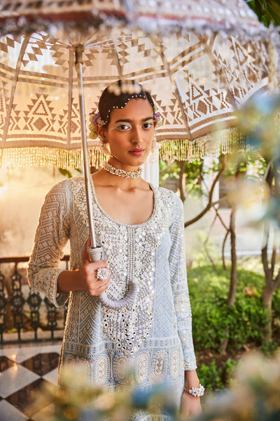 The Story Brand Blue Slim Long Yokeindian designer wear online shopping melange singapore
