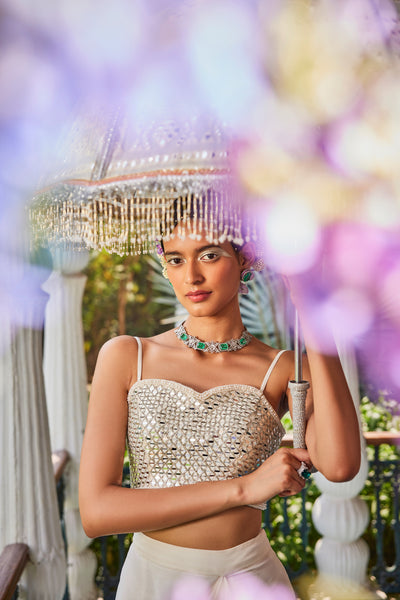 The Story Brand Anais Cape With Mirror Blouse And Draped Skirt indian designer wear online shopping melange singapore