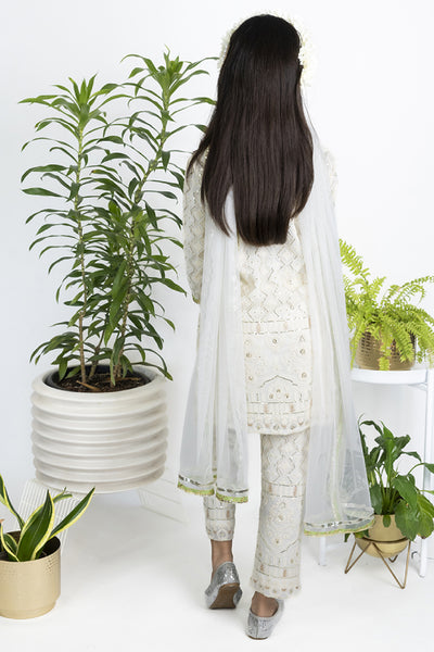 The Story Brand Chikkankari Kurta And Pant Set In Ivory indian designer wear online shopping melange singapore