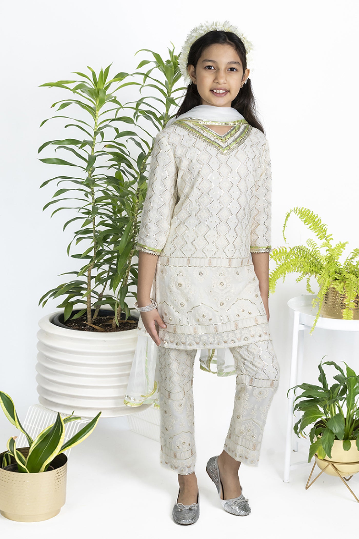 The Story Brand Chikkankari Kurta And Pant Set In Ivory indian designer wear online shopping melange singapore