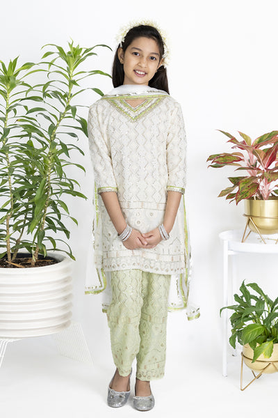 The Story Brand Chikkankari Kurta In Ivory With Contrast Pants indian designer wear online shopping melange singapore