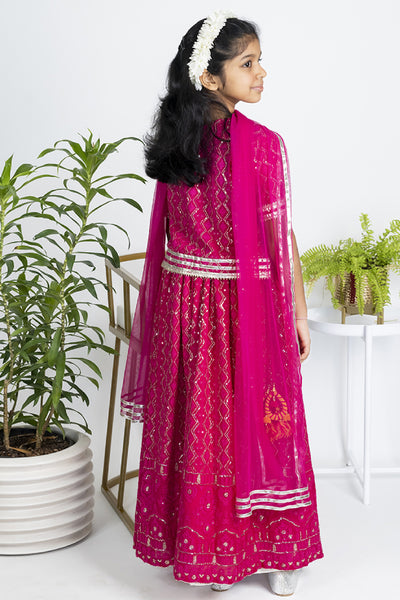 The Story Brand Chikkankari Lehenga Set With Box Blouse In Fushia indian designer wear online shopping melange singapore