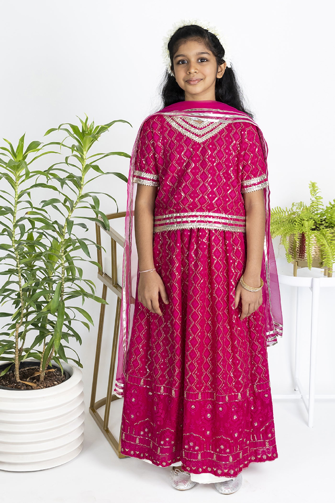 The Story Brand Chikkankari Lehenga Set With Box Blouse In Fushia indian designer wear online shopping melange singapore