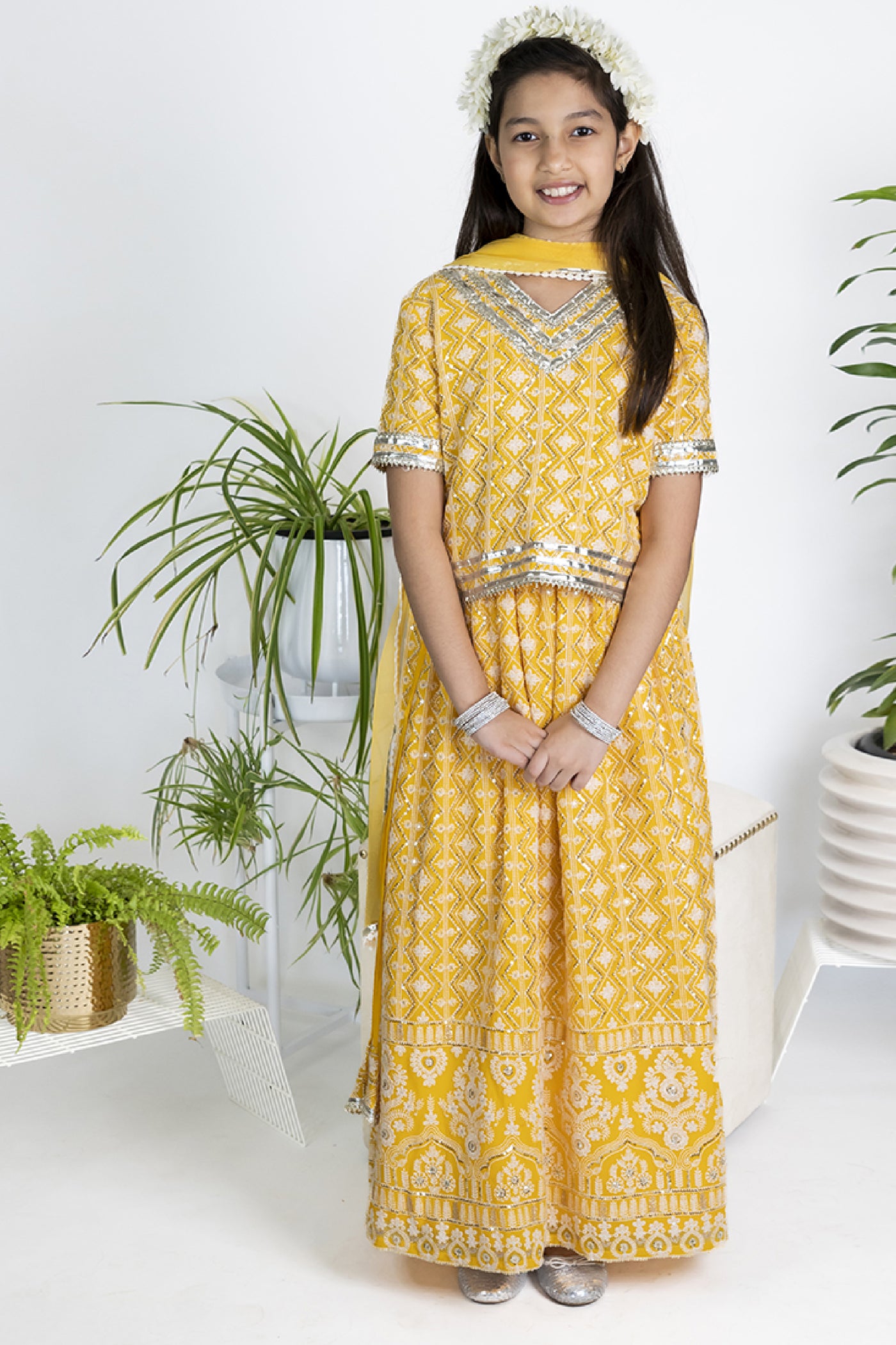 The Story Brand Chikkankari Lehenga Set With Box Blouse In Mango indian designer wear online shopping melange singapore