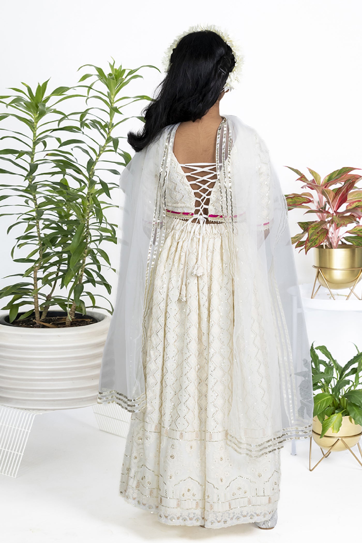 The Story Brand Chikkankari Lehenga Set With Choli Blouse In Ivory indian designer wear online shopping melange singapore