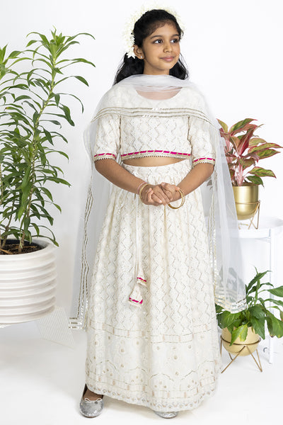 The Story Brand Chikkankari Lehenga Set With Choli Blouse In Ivory indian designer wear online shopping melange singapore