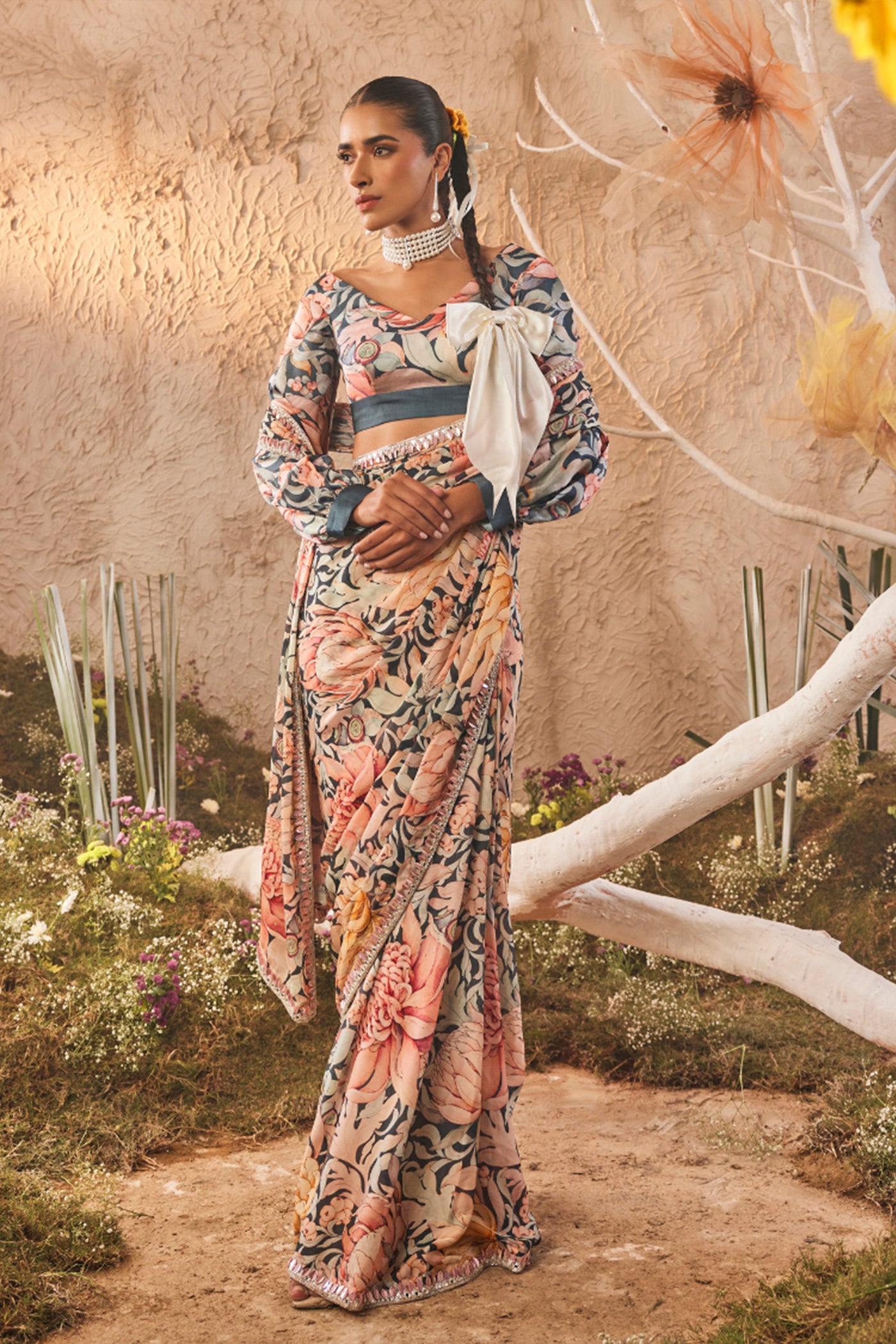 The Story Brand Kara Draped Sari with Blouse indian designer wear online shopping melange singapore