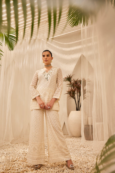 The Story Brand Kiara Slim Tunic With Palazzo Pants In Blanche indian designer wear online shopping melange singapore