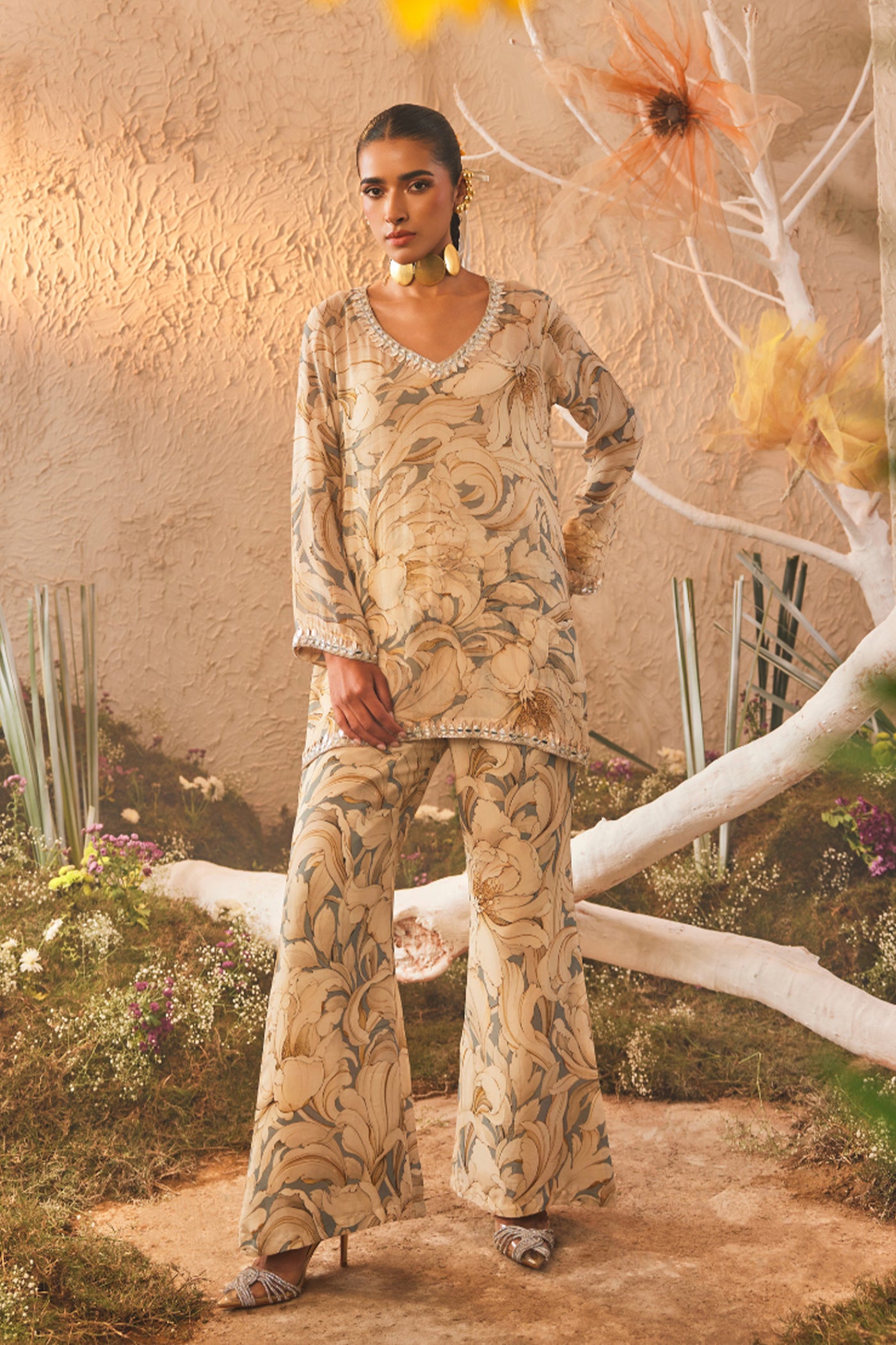 The Story Brand Kiara Slim Tunic with Palazzo Pants in Blue indian designer wear online shopping melange singapore
