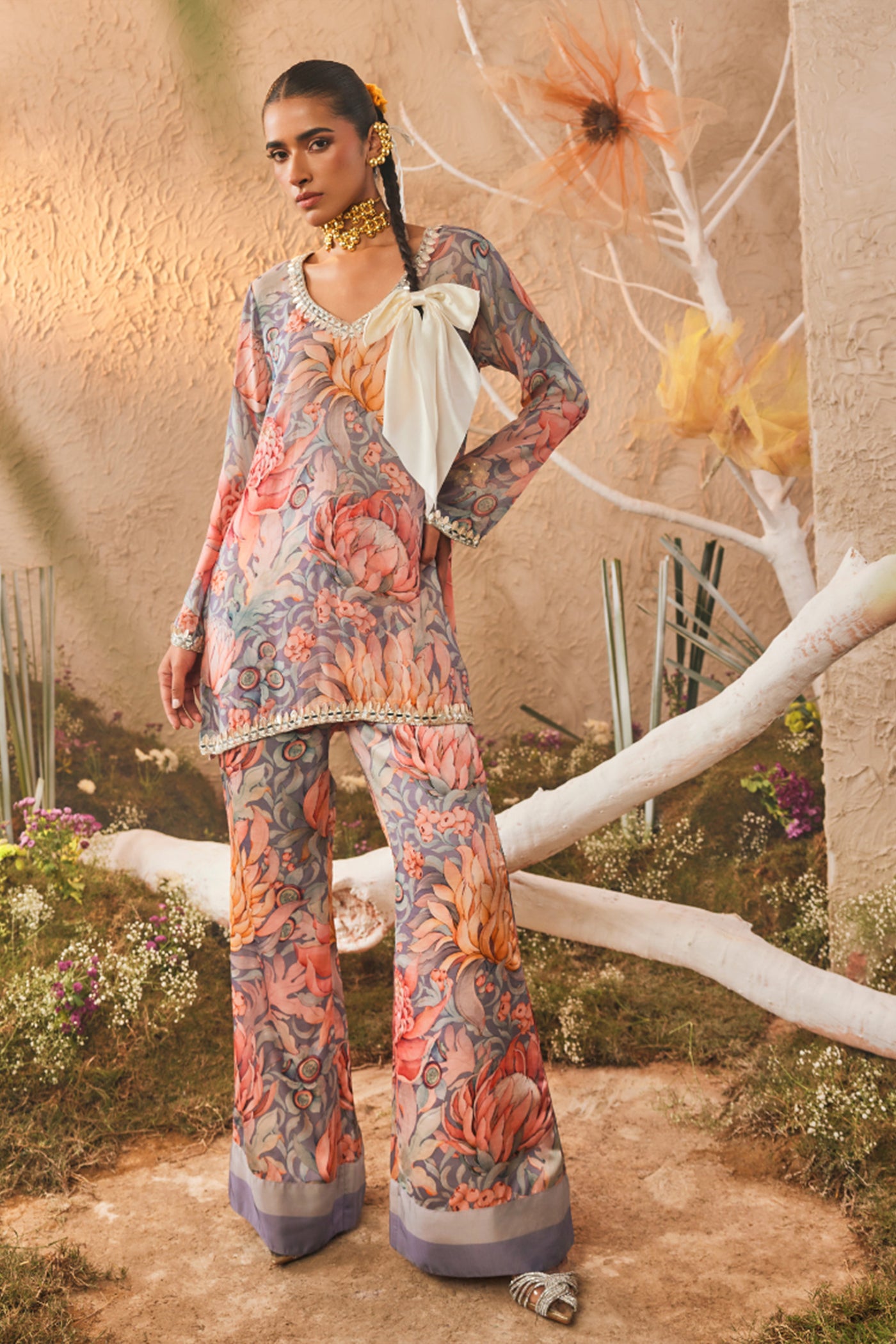 The Story Brand Kiara Slim Tunic with Palazzo Pants in Purple indian designer wear online shopping melange singapore
