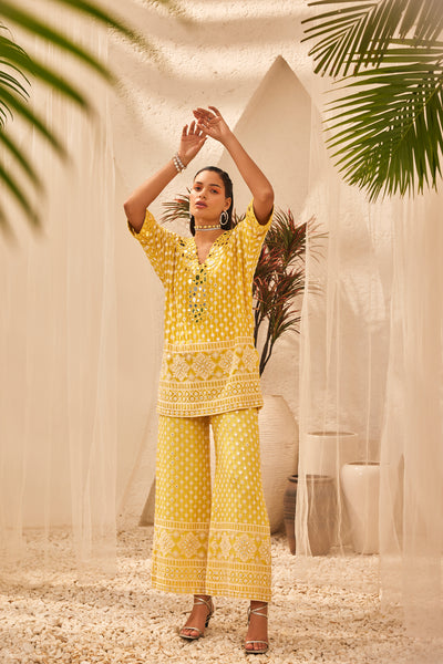 The Story Brand Leila Relaxed Fit Tunic And Palazzo Pants In Amber indian designer wear online shopping melange singapore