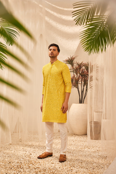 The Story Brand Menswear Lorenzo Mirror Kurta In Amber indian designer wear online shopping melange singapore