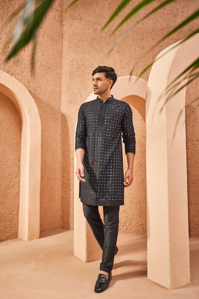 The Story Brand Menswear Lorenzo Mirror Kurta In Noir indian designer wear online shopping melange singapore