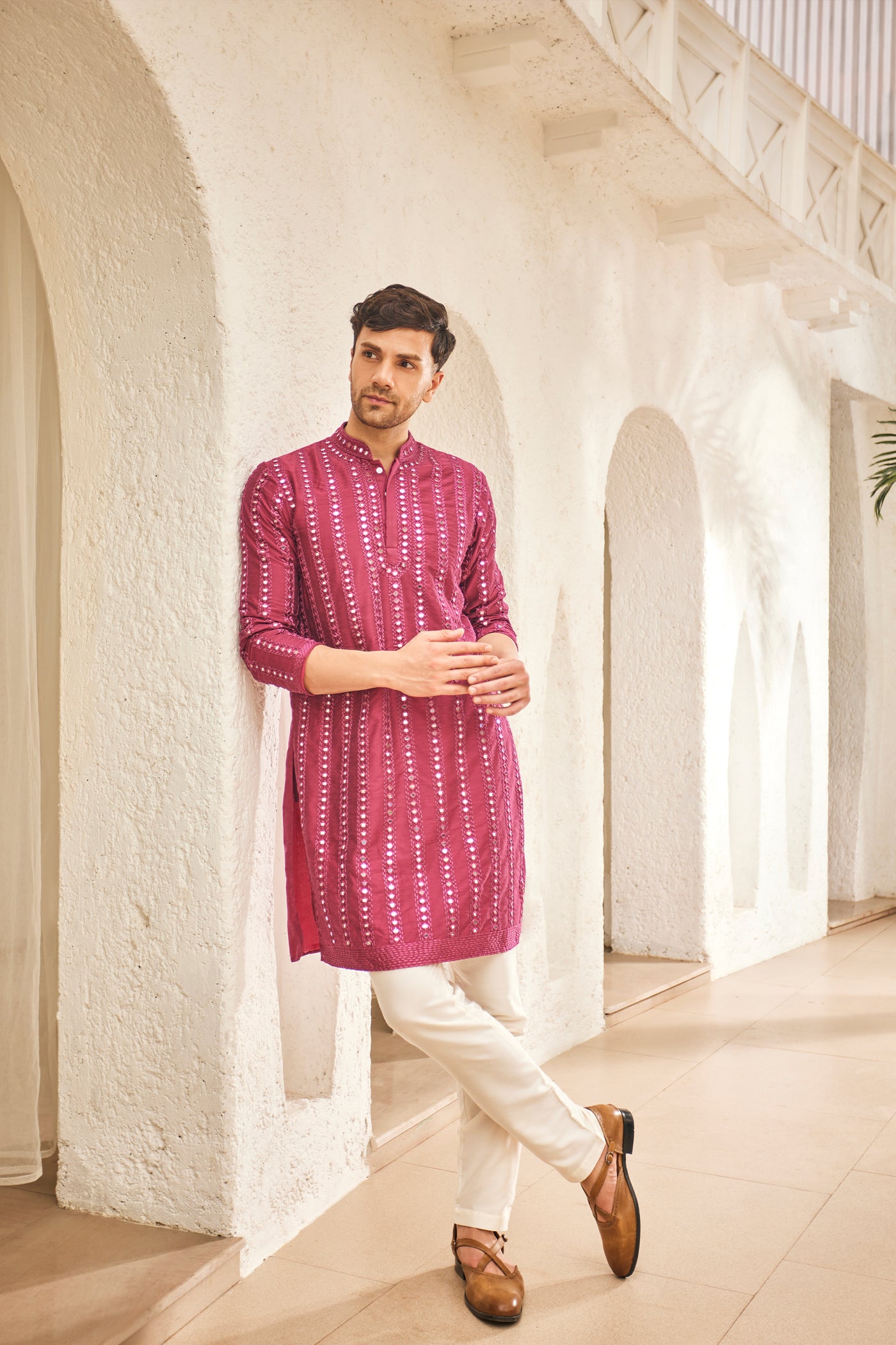 The Story Brand Menswear Lorenzo Mirror Kurta In Rubis indian designer wear online shopping melange singapore