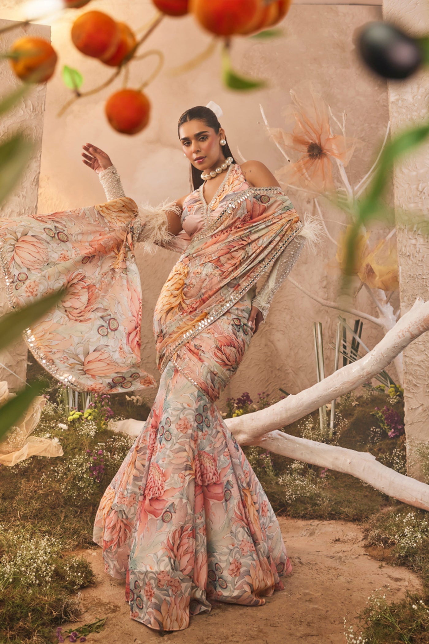 The Story Brand Lyra Draped Sari with Blouse indian designer wear online shopping melange singapore
