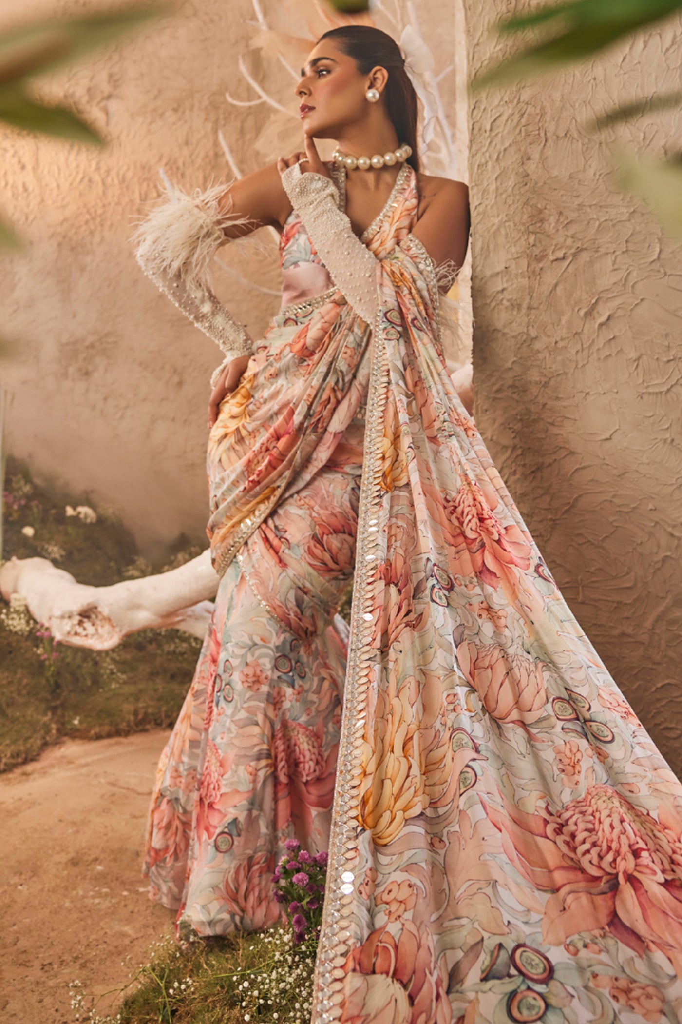 The Story Brand Lyra Draped Sari with Blouse indian designer wear online shopping melange singapore
