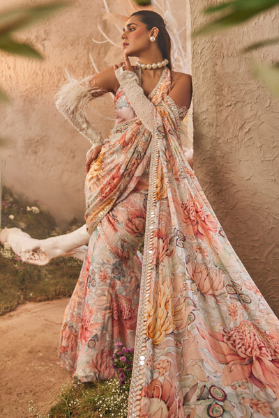 The Story Brand Lyra Draped Sari with Blouse indian designer wear online shopping melange singapore

