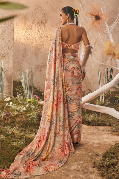 The Story Brand Mari Draped Sari with Blouse in White indian designer wear online shopping melange singapore