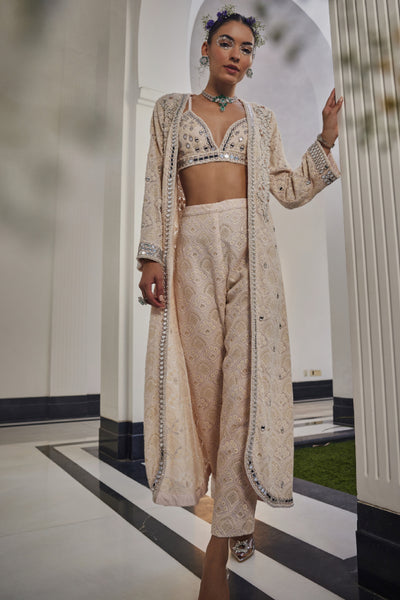 The Story Brand Mila Cape With Bralette And Narrow Pants In Blush Indian designer wear online shopping melange singapore