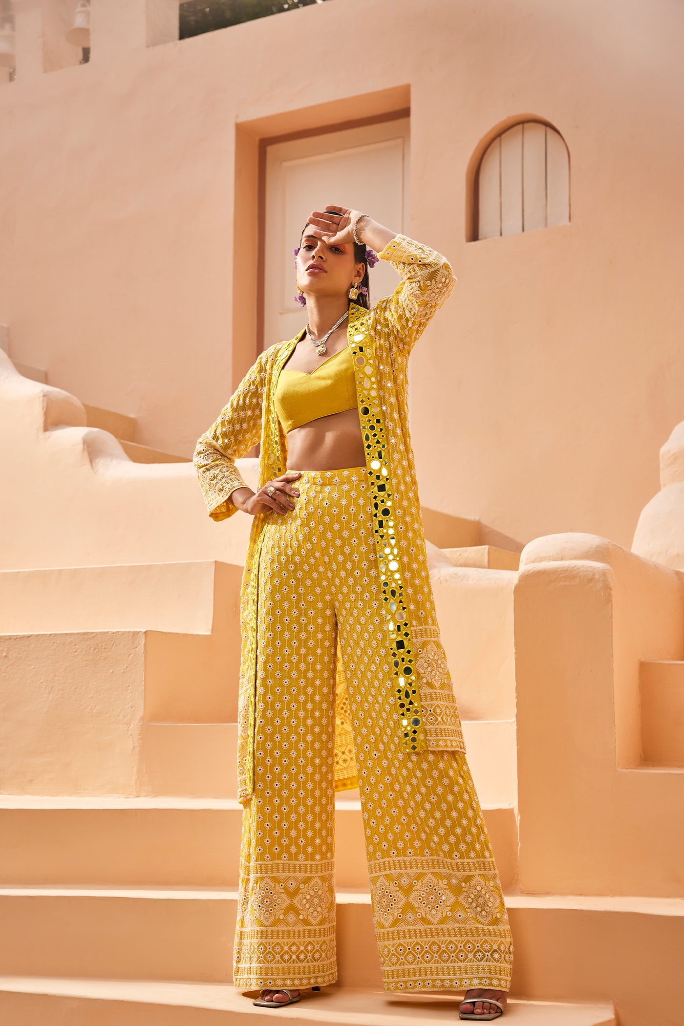 The Story Brand Mila Cape With Palazzo Pants Set In Amber indian designer wear online shopping melange singapore
