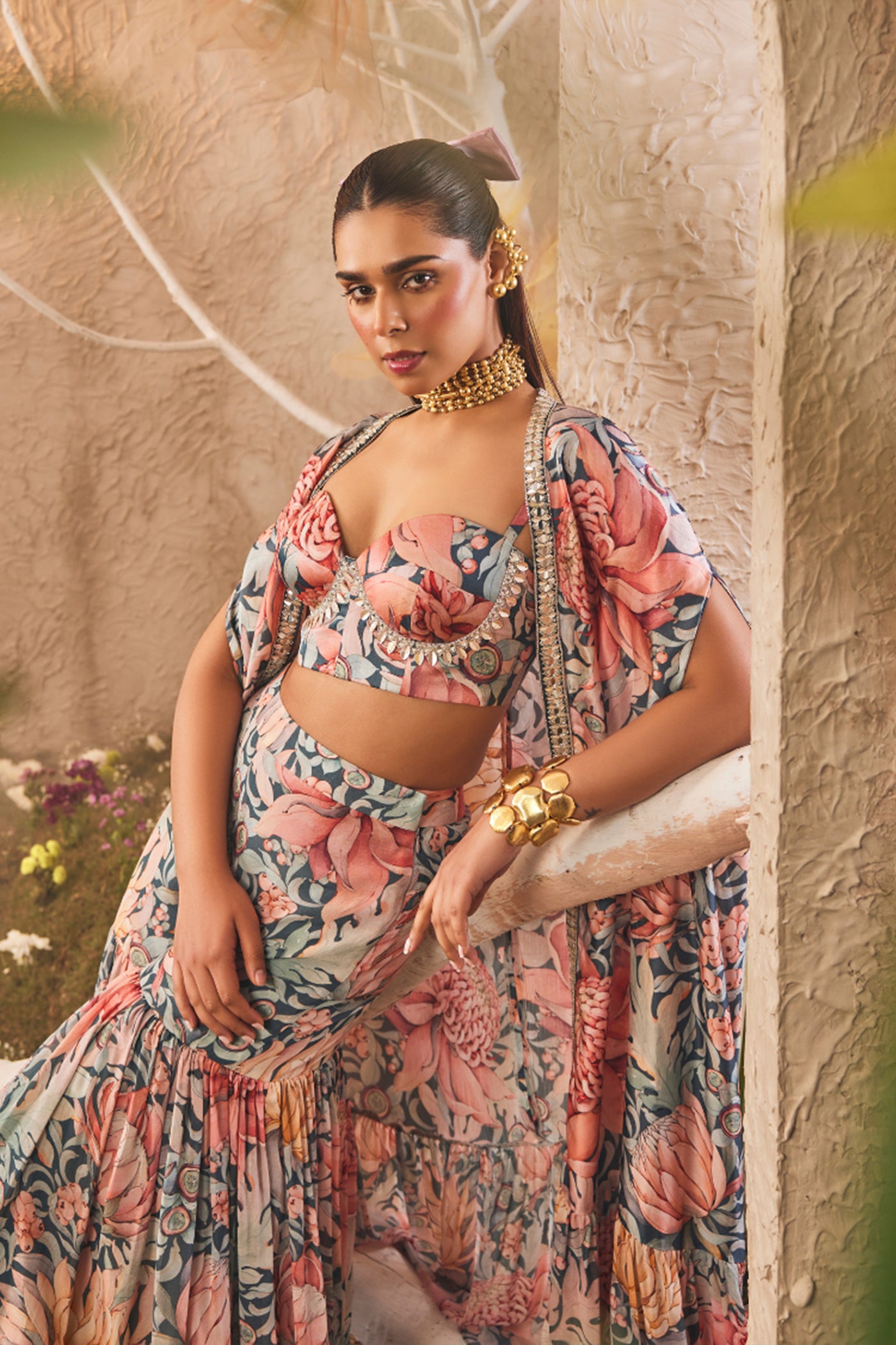 The Story Brand Sara Cape Set with Corset and Sharara Pants indian designer wear online shopping melange singapore