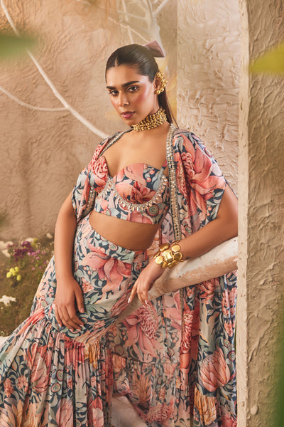 The Story Brand Sara Cape Set with Corset and Sharara Pants indian designer wear online shopping melange singapore