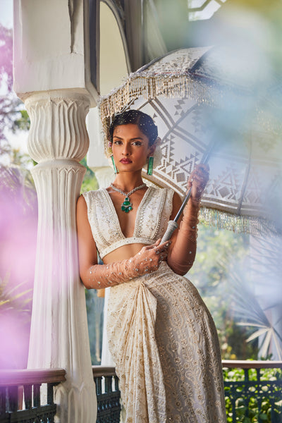 The Story Brand Trina Scallop Skirt With Blouse In Ivory indian designer wear online shopping melange singapore