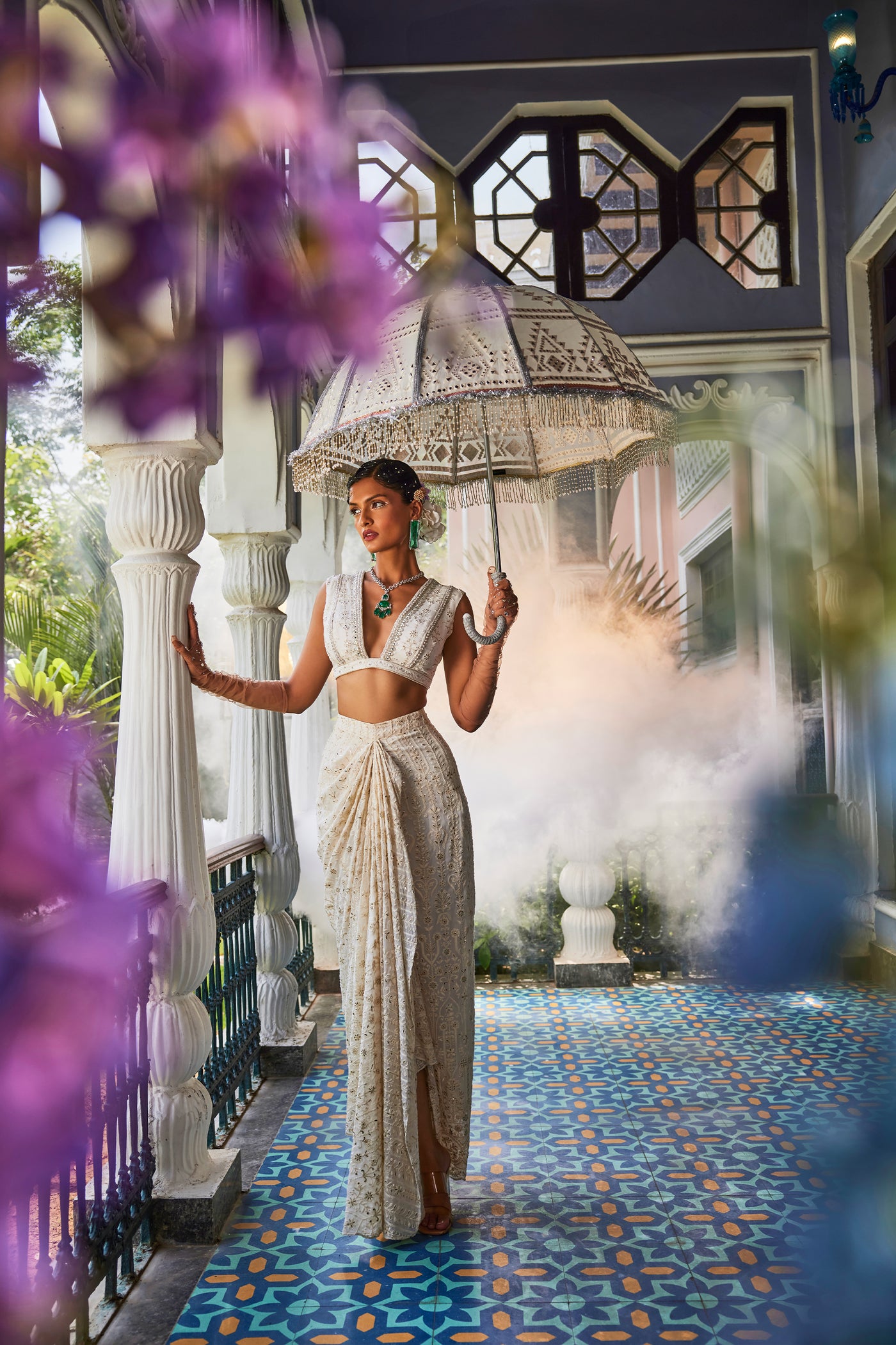 The Story Brand Trina Scallop Skirt With Blouse In Ivory indian designer wear online shopping melange singapore