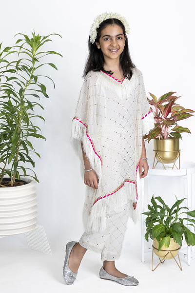 The Story Brand Stardust Kaftan In Ivory Dotty With Pants indian designer wear online shopping melange singapore