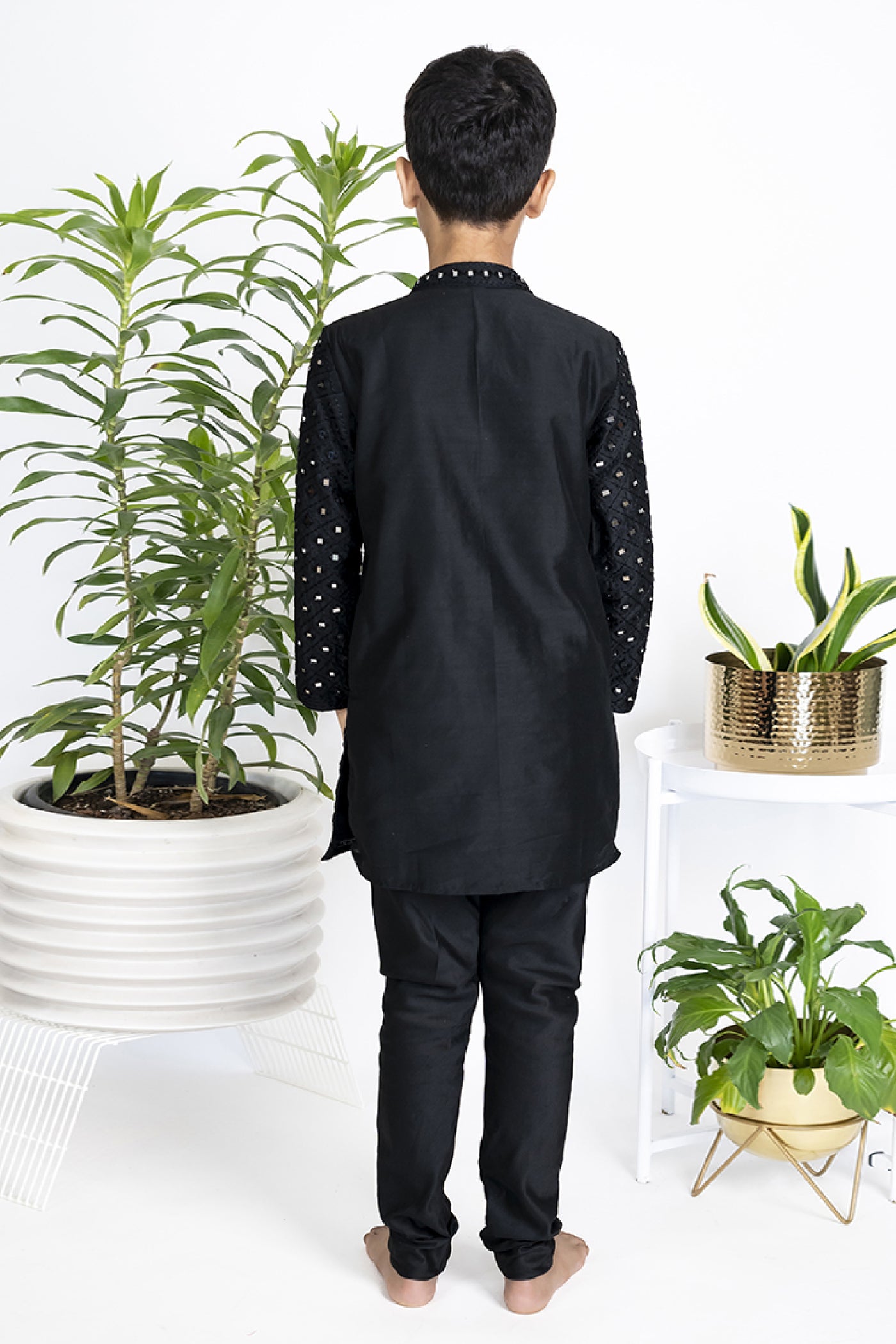 The Story Brand Stardust Kurta Set In Black Miror Jaal indian designer wear online shopping melange singapore