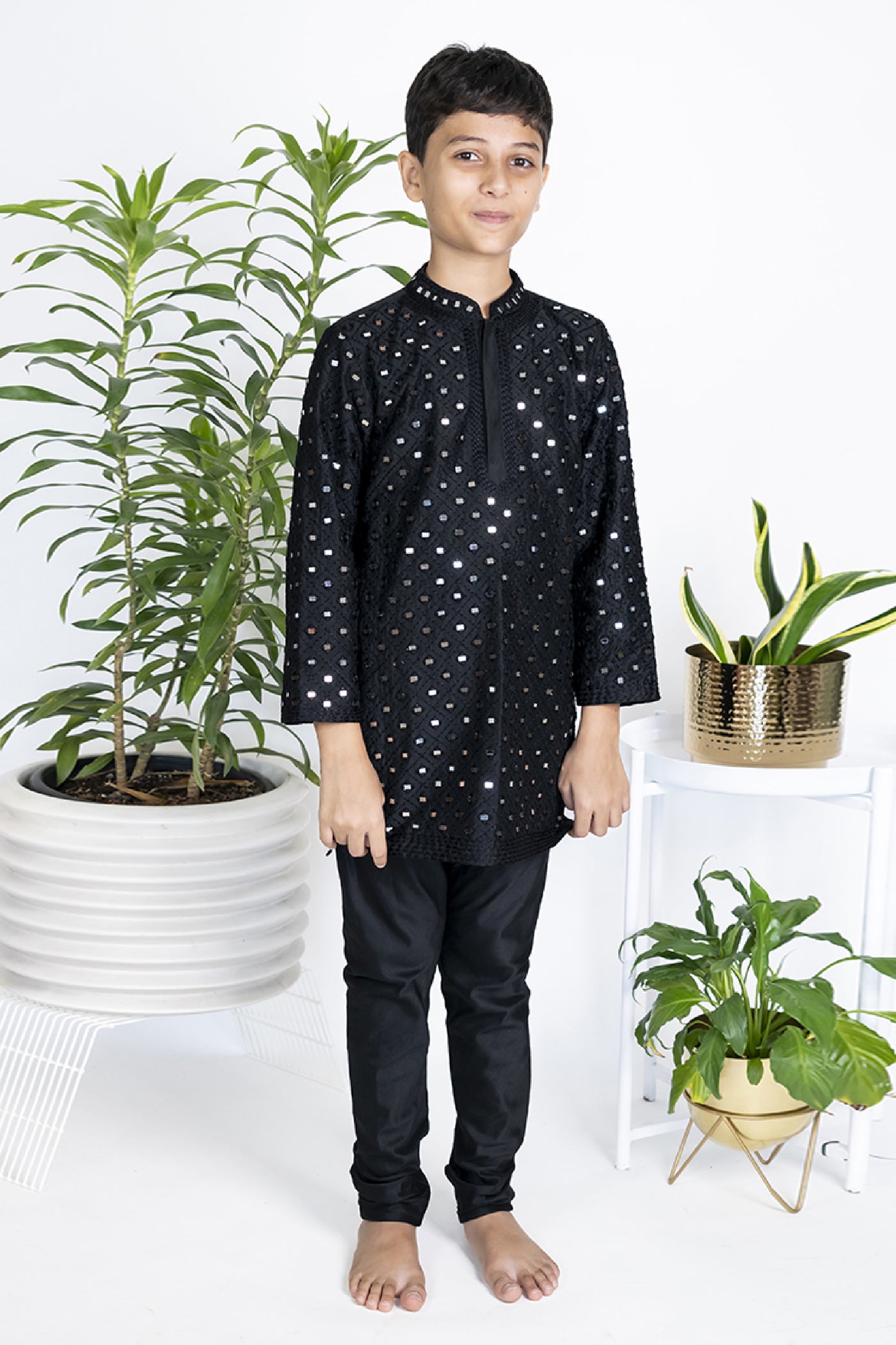 The Story Brand Stardust Kurta Set In Black Miror Jaal indian designer wear online shopping melange singapore