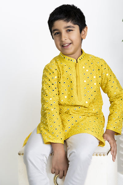 The Story Brand Stardust Kurta Set In Mango Mirror Jaal indian designer wear online shopping melange singapore