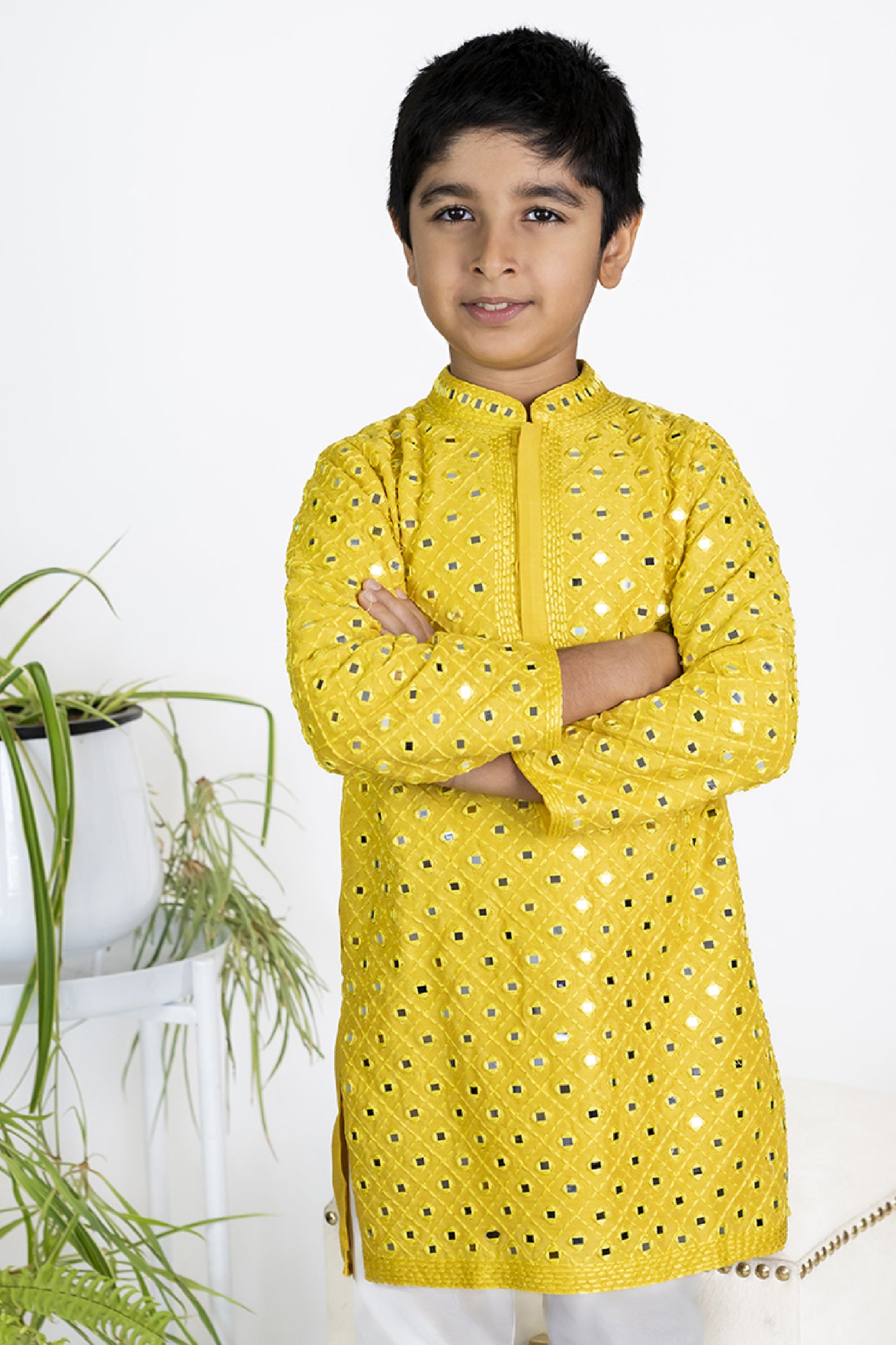 The Story Brand Stardust Kurta Set In Mango Mirror Jaal indian designer wear online shopping melange singapore