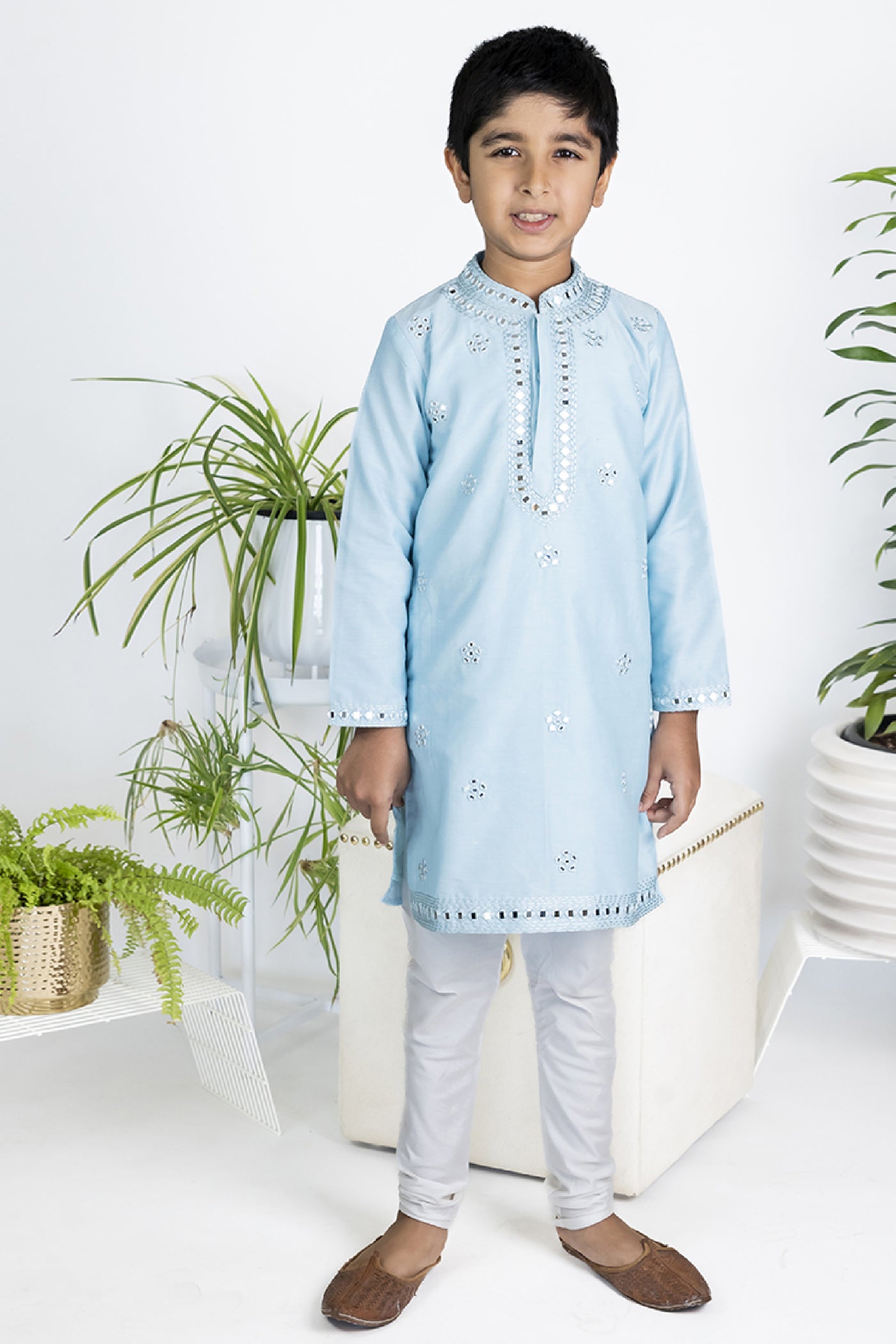 The Story Brand Stardust Kurta Set In Sky Blue Mirror Butti indian designer wear online shopping melange singapore