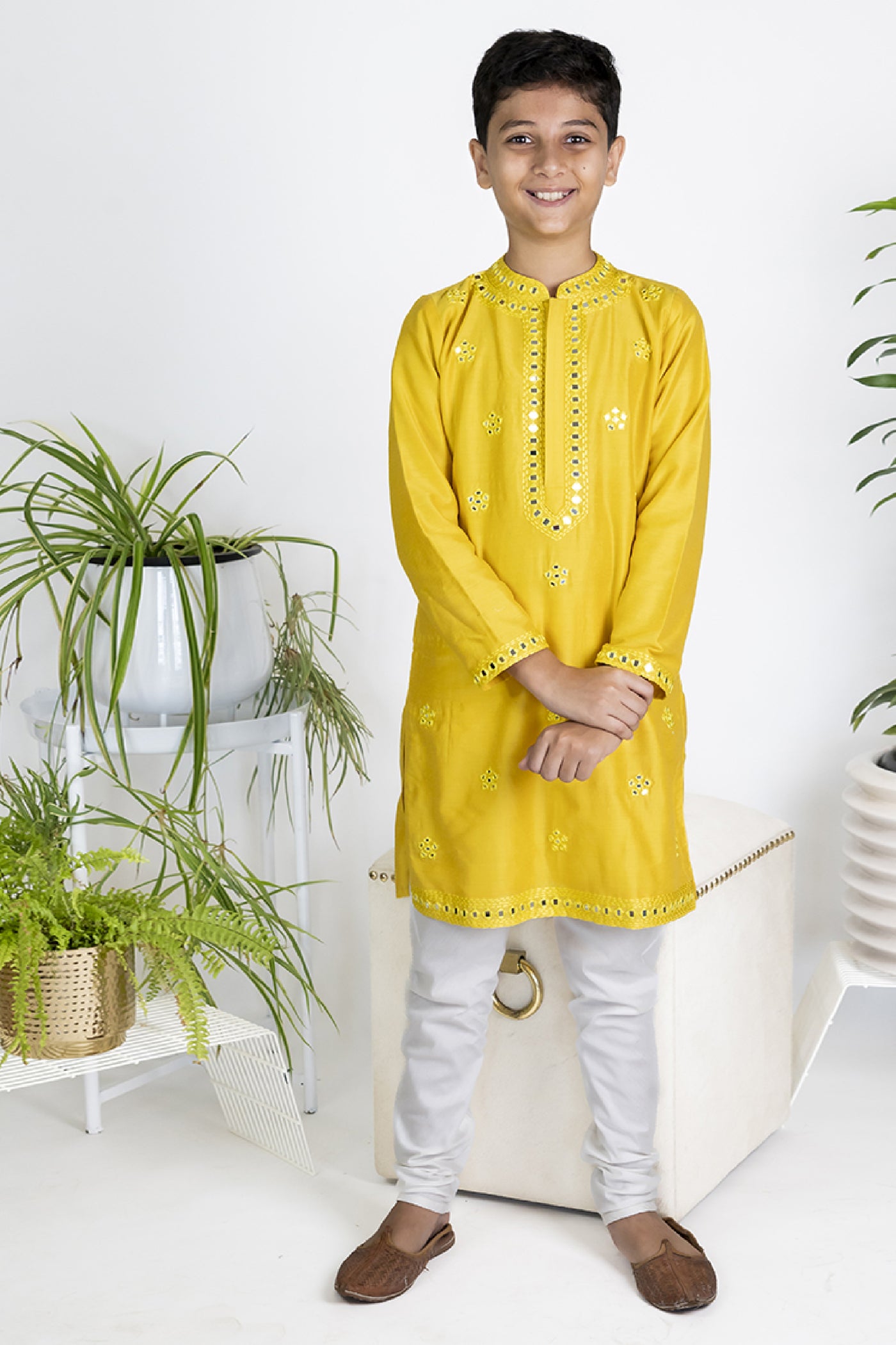 The Story Brand Stardust Kurta set In Mango Mirror Butti indian designer wear online shopping melange singapore